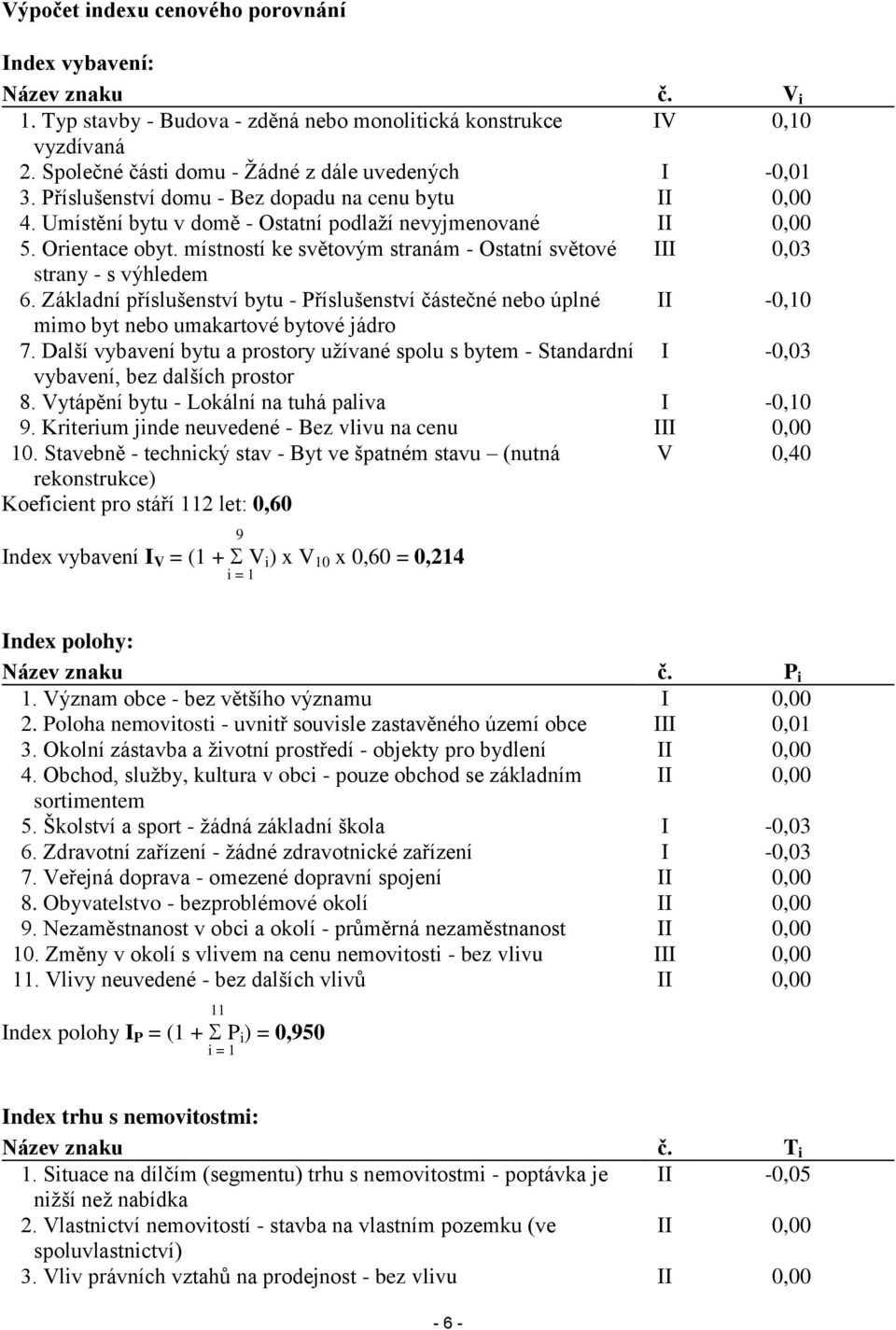 místností ke světovým stranám - Ostatní světové III 0,03 strany - s výhledem 6. Základní příslušenství bytu - Příslušenství částečné nebo úplné II -0,10 mimo byt nebo umakartové bytové jádro 7.