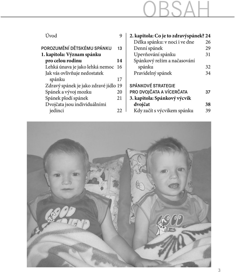 zdravé jídlo 19 Spánek a vývoj mozku 20 Spánek plodí spánek 21 Dvojčata jsou individuálními jedinci 22 2. kapitola: Co je to zdravýspánek?