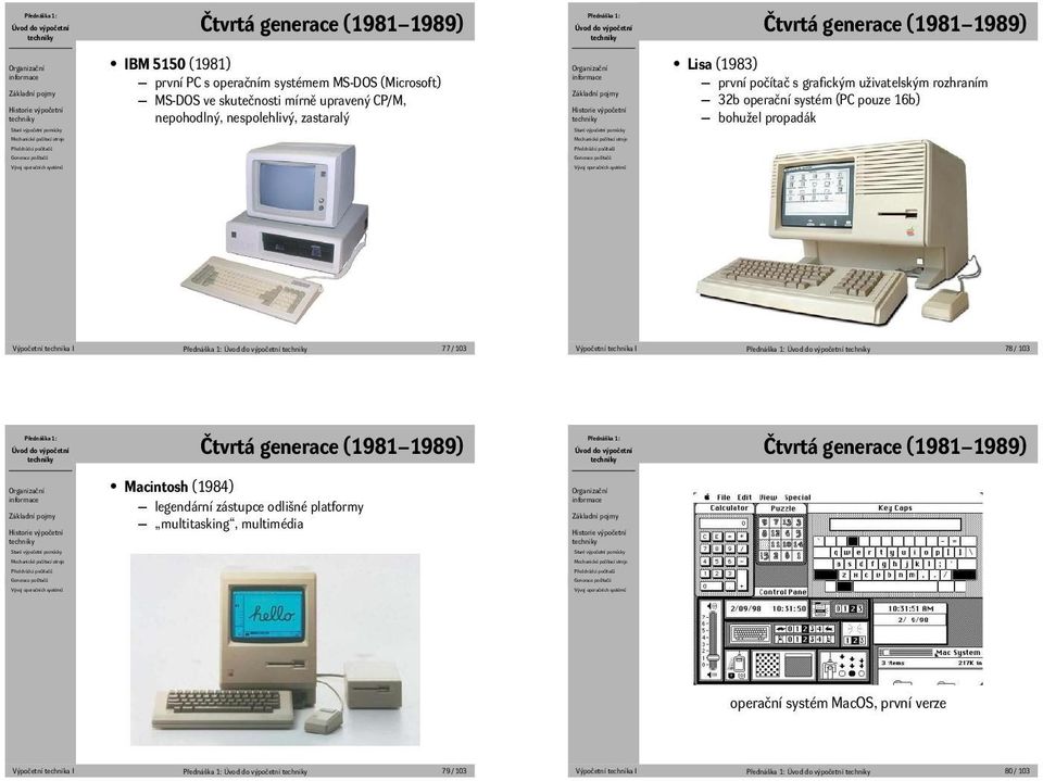 bohužel propadák Výpočetní technika I 77 / 103 Výpočetní technika I 78 / 103 Čtvrtá generace (1981 1989) Čtvrtá generace (1981 1989) Macintosh (1984)
