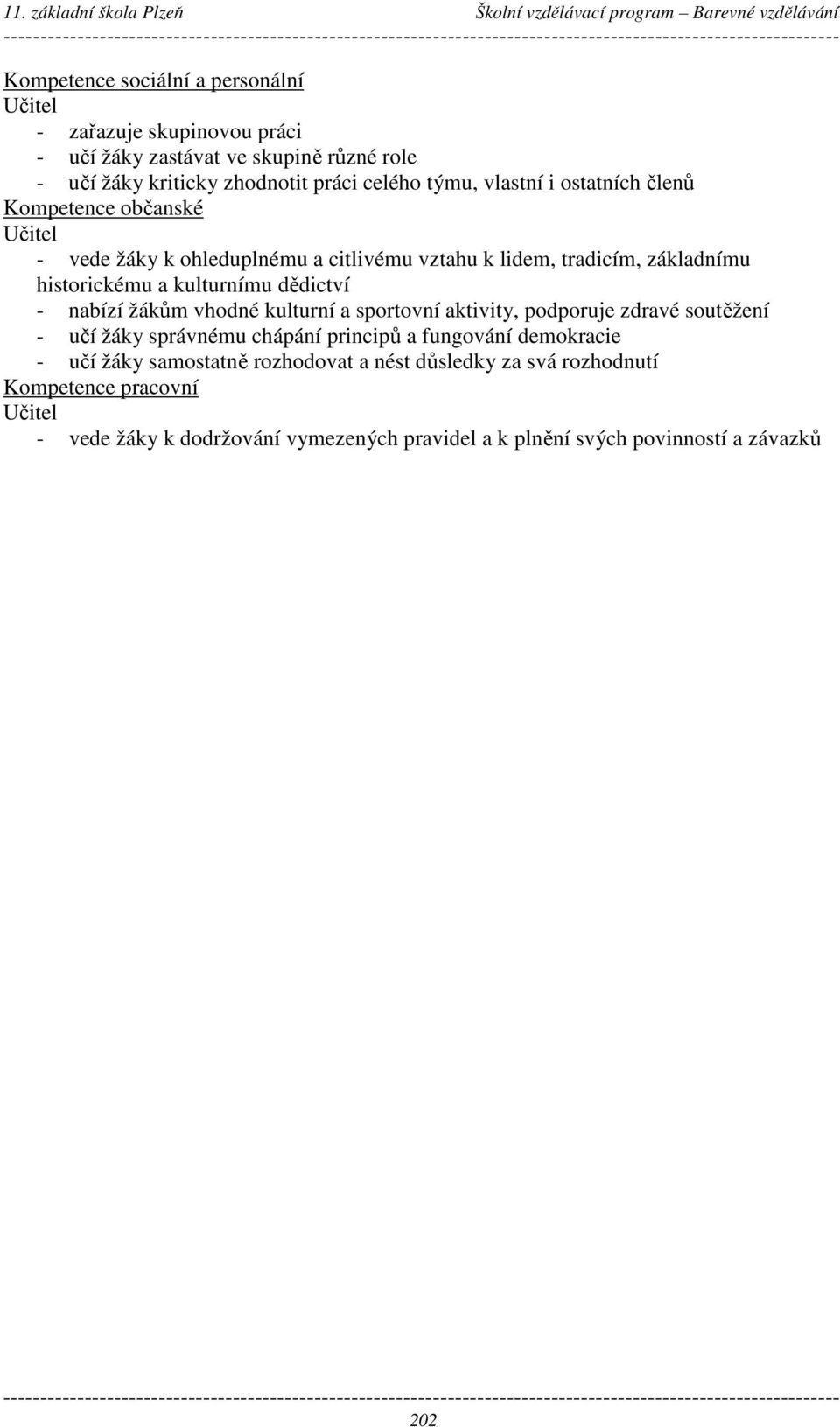 dědictví - nabízí žákům vhodné kulturní a sportovní aktivity, podporuje zdravé soutěžení - učí žáky správnému chápání principů a fungování demokracie - učí