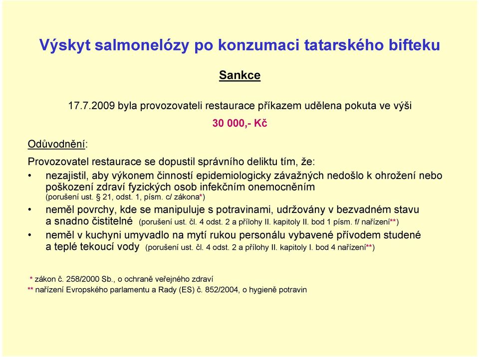 závažných nedošlo k ohrožení nebo poškození zdraví fyzických osob infekčním onemocněním (porušení ust. 21, odst. 1, písm.