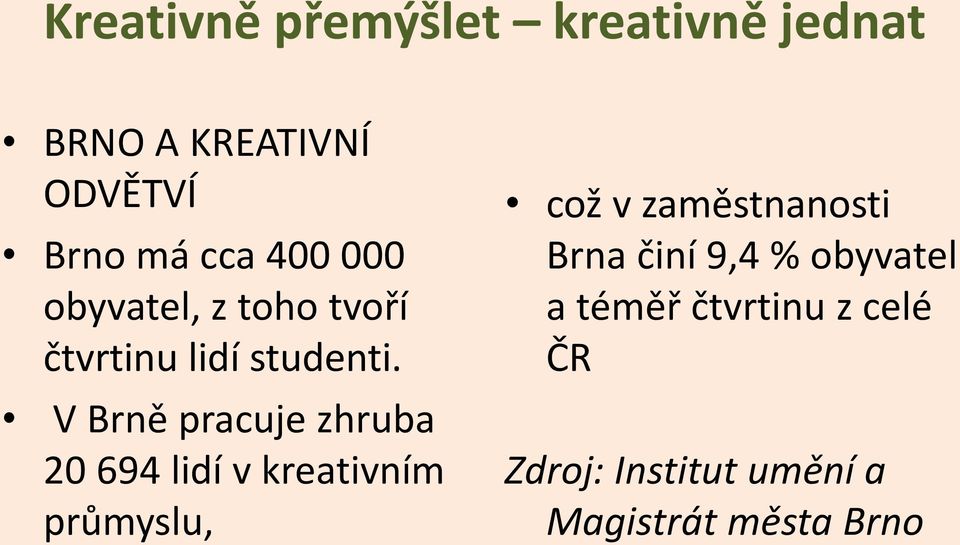 V Brně pracuje zhruba 20 694 lidí v kreativním průmyslu, což v