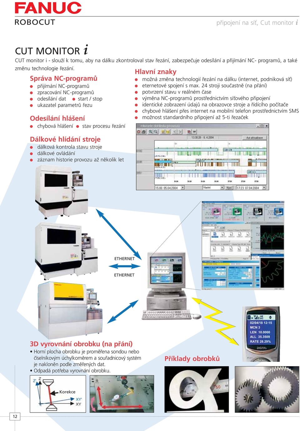 Správa NC-programů přijímání NC-programů zpracování NC-programů odesílání dat start / stop ukazatel parametrů řezu Odesílání hlášení chybová hlášení stav procesu řezání Dálkové hlídání stroje dálková