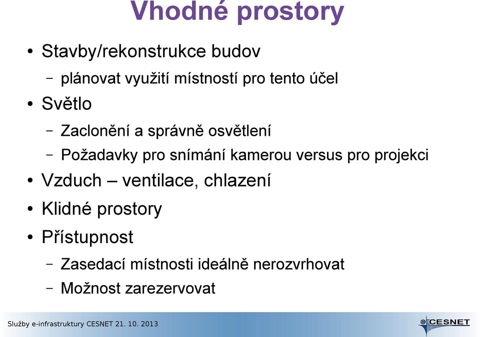 snímání kamerou versus pro projekci Vzduch ventilace, chlazení Klidné