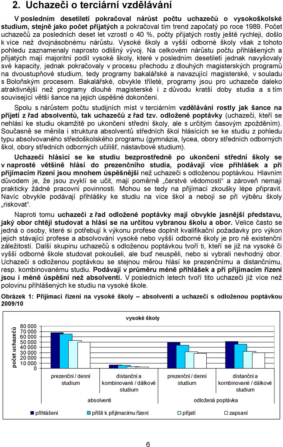 Počet uchazečů za posledních deset let vzrostl o 40 %, počty přijatých rostly ještě rychleji, došlo k více než dvojnásobnému nárůstu.