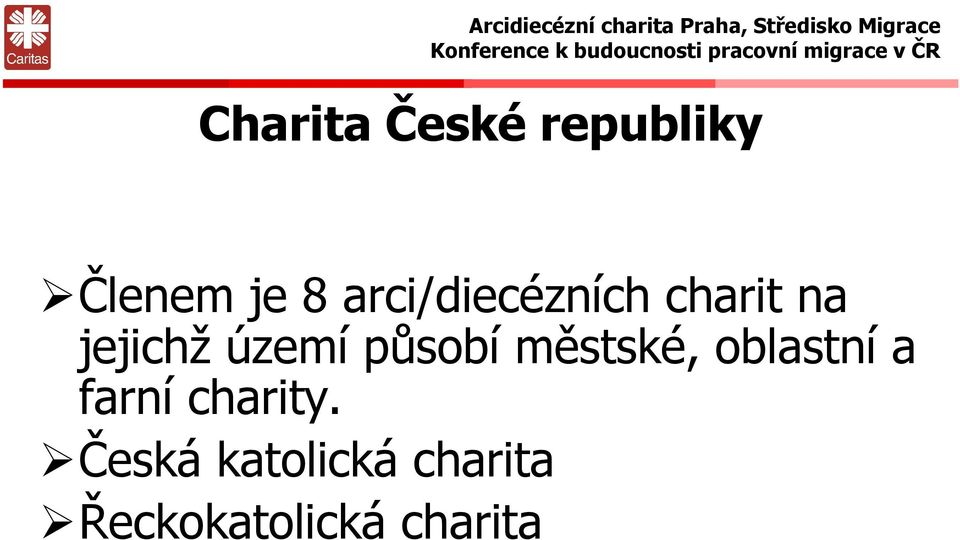 působí městské, oblastní a farní charity.