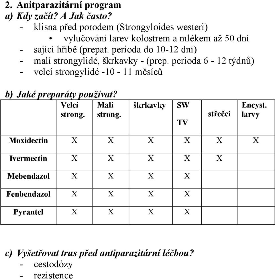 perioda do 10-12 dní) - malí strongylidé, škrkavky - (prep.