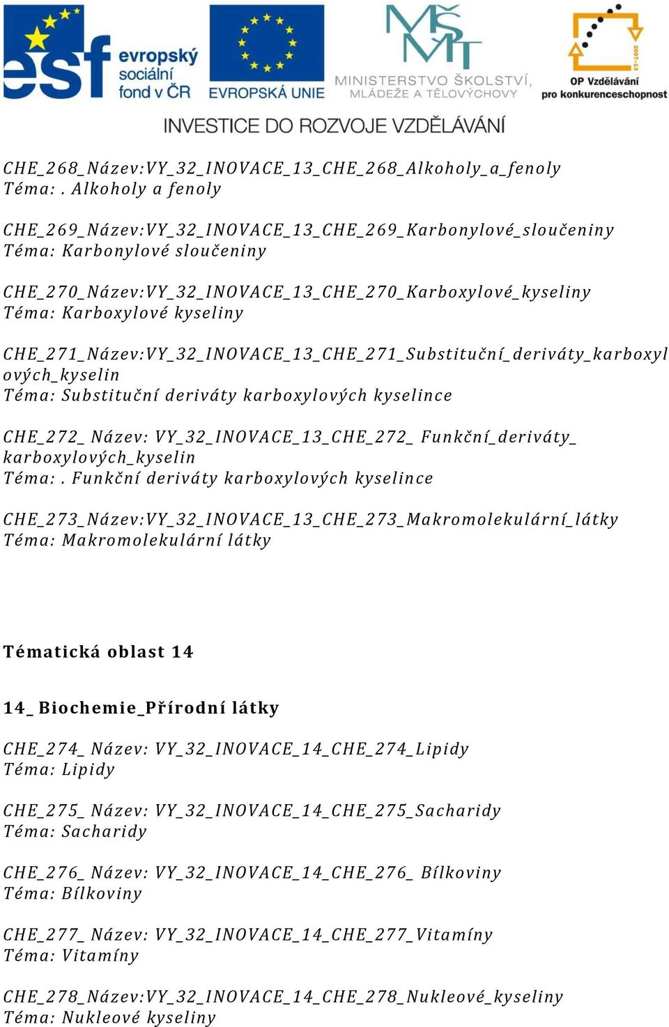 CHE_271_Název:VY_32_INOVACE_13_CHE_271_Substituční_deriváty_karboxyl ových_kyselin Téma: Substituční deriváty karboxylových kyselince CHE_272_ Název: VY_32_INOVACE_13_CHE_272_ Funkční_deriváty_