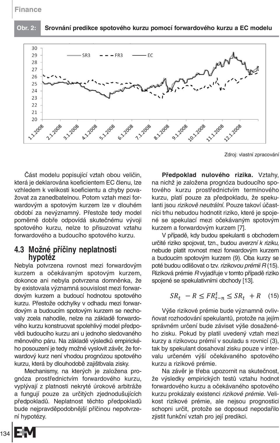 PfiestoÏe tedy model pomûrnû dobfie odpovídá skuteãnému v voji spotového kurzu, nelze to pfiisuzovat vztahu forwardového a budoucího spotového kurzu. 4.