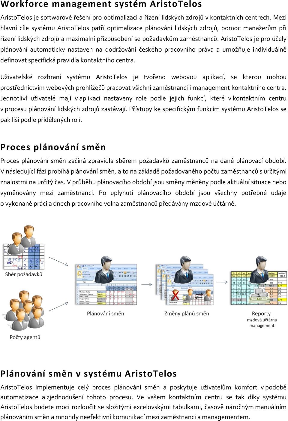 AristoTelos je pro účely plánování automaticky nastaven na dodržování českého pracovního práva a umožňuje individuálně definovat specifická pravidla kontaktního centra.