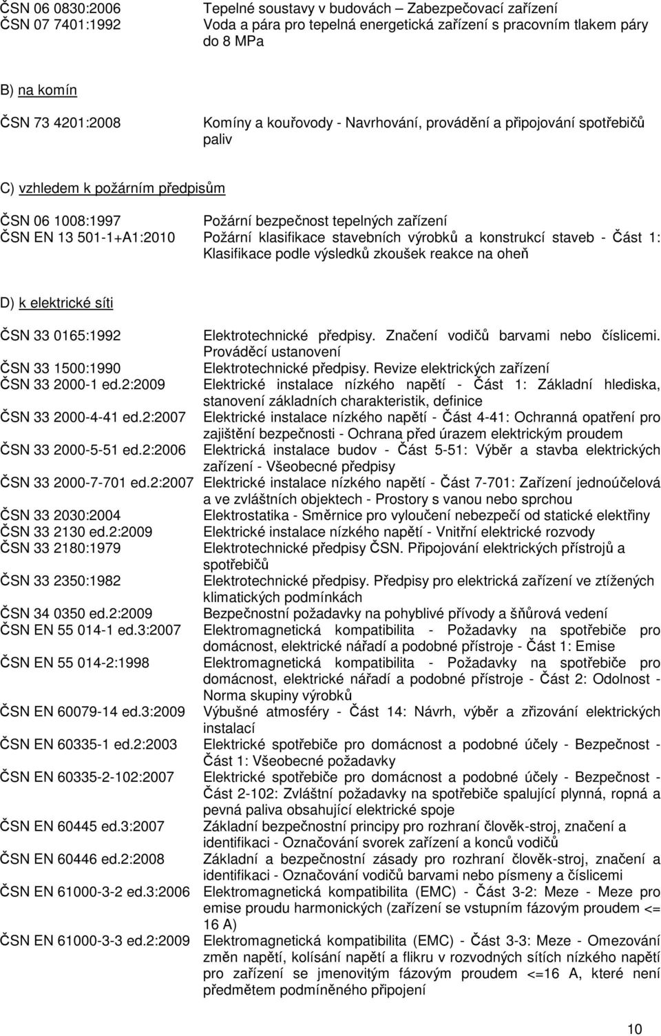 stavebních výrobků a konstrukcí staveb - Část 1: Klasifikace podle výsledků zkoušek reakce na oheň D) k elektrické síti ČSN 33 0165:1992 Elektrotechnické předpisy.