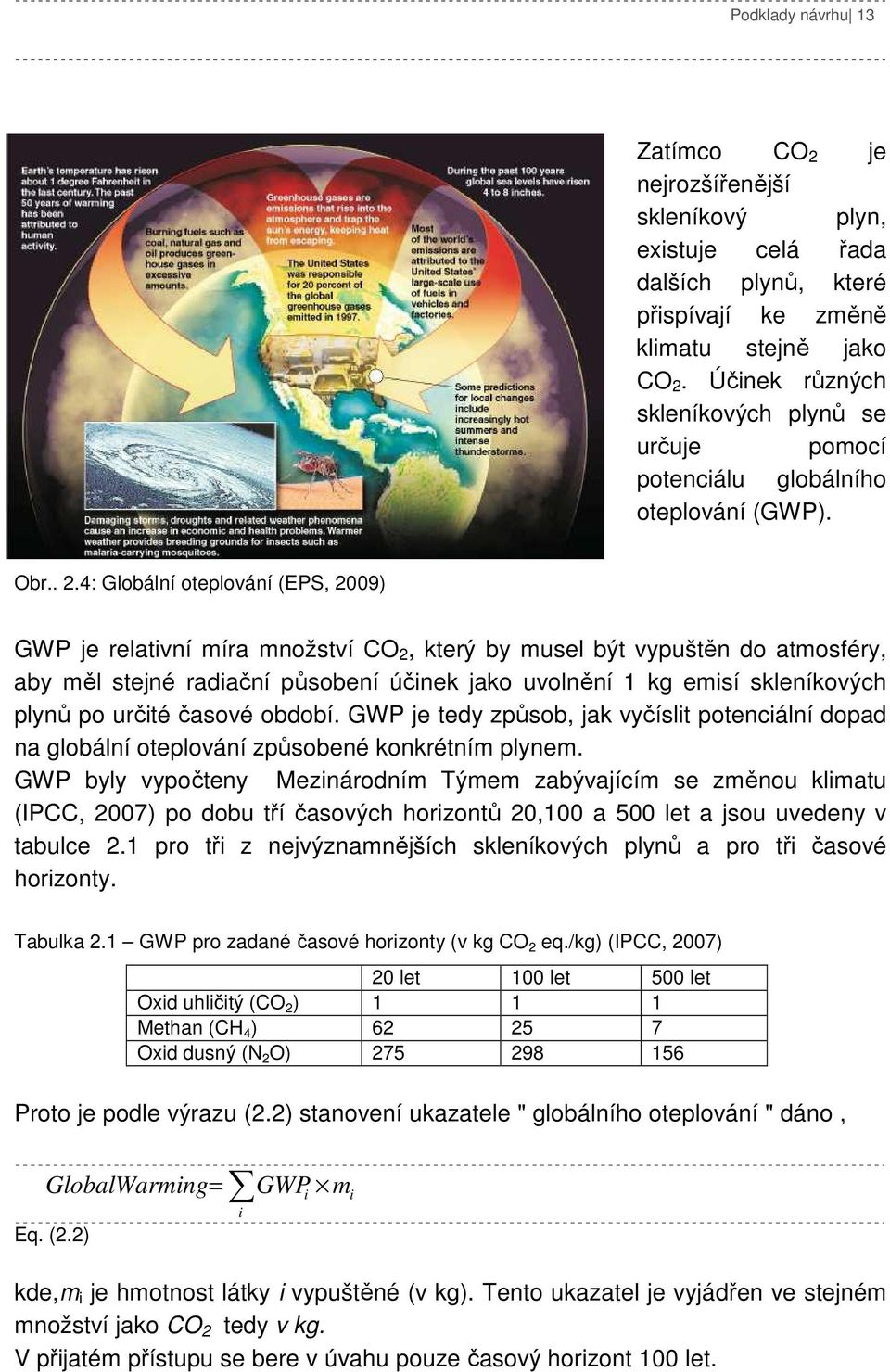 4: Globální oteplování (EPS, 2009) GWP je relativní míra množství CO 2, který by musel být vypuštěn do atmosféry, aby měl stejné radiační působení účinek jako uvolnění 1 kg emisí skleníkových plynů