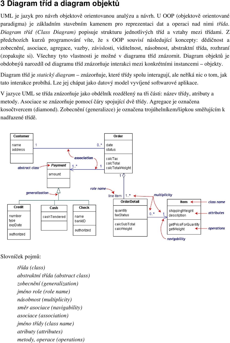 Diagram tříd (Class Diagram) popisuje strukturu jednotlivých tříd a vztahy mezi třídami.
