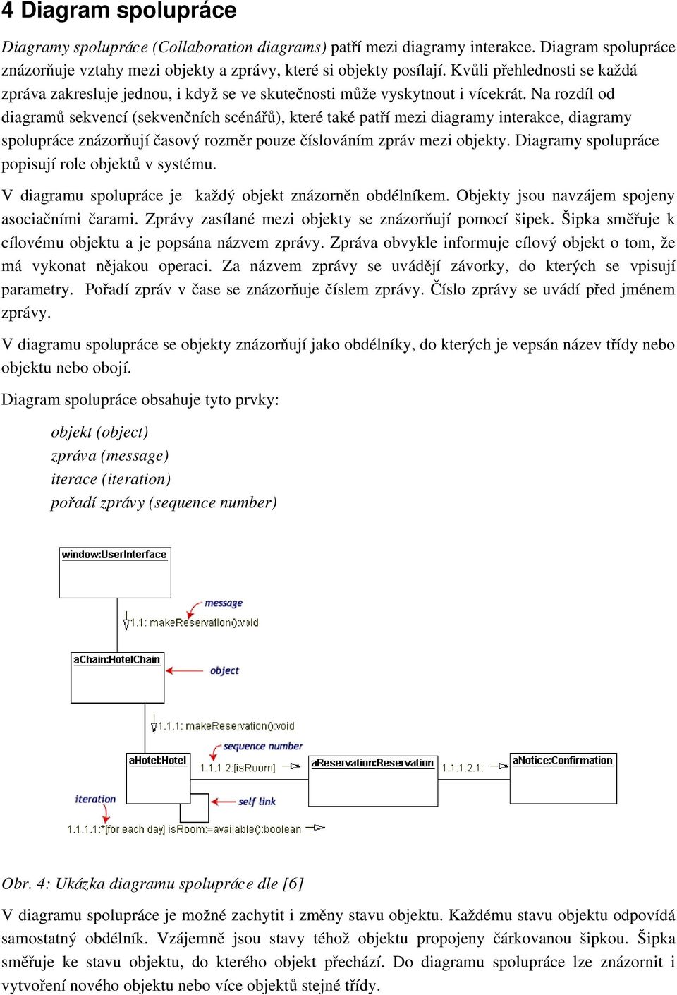 Na rozdíl od diagramů sekvencí (sekvenčních scénářů), které také patří mezi diagramy interakce, diagramy spolupráce znázorňují časový rozměr pouze číslováním zpráv mezi objekty.