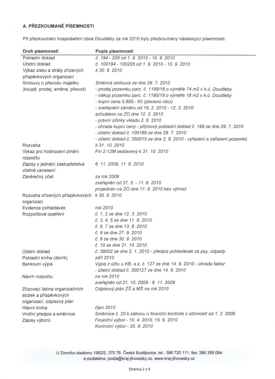 Evidence pohledávek Rozpočtová Účetní doklad opatřen í Pokladní kniha (deník) Bankovní výpis Návrh rozpočtu Zřizovací příspěvkových listina organizačních složek a příspěvkových, odpisový plán Hlavní