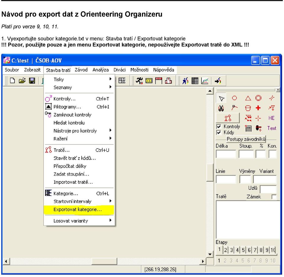 txt v menu: Stavba tratí / Exportovat kategorie!