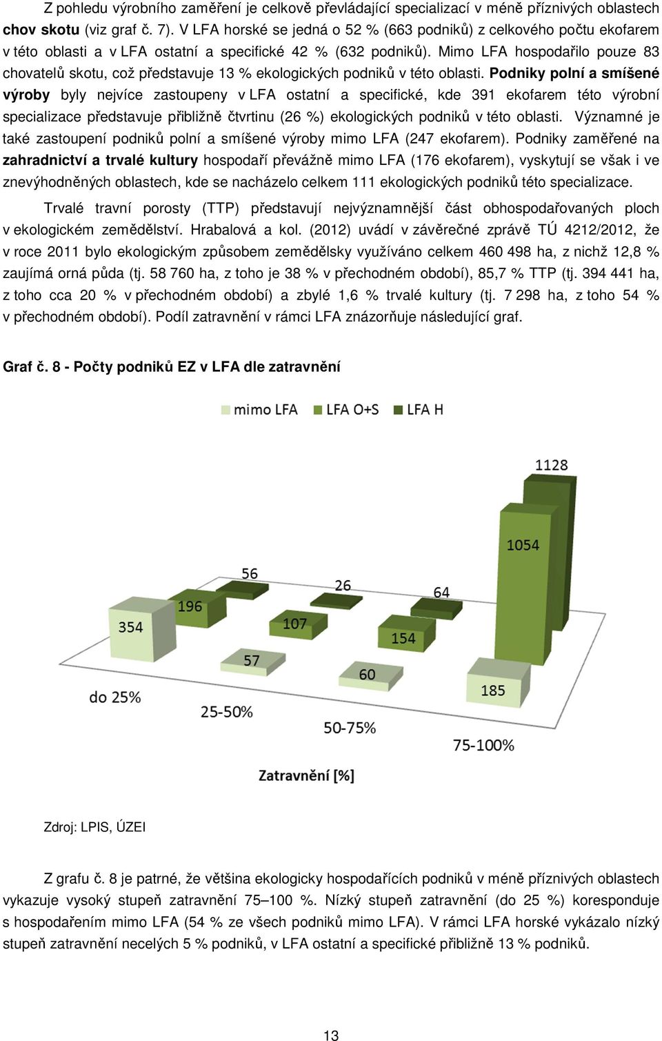 Mimo LFA hospodařilo pouze 83 chovatelů skotu, což představuje 13 % ekologických podniků v této oblasti.