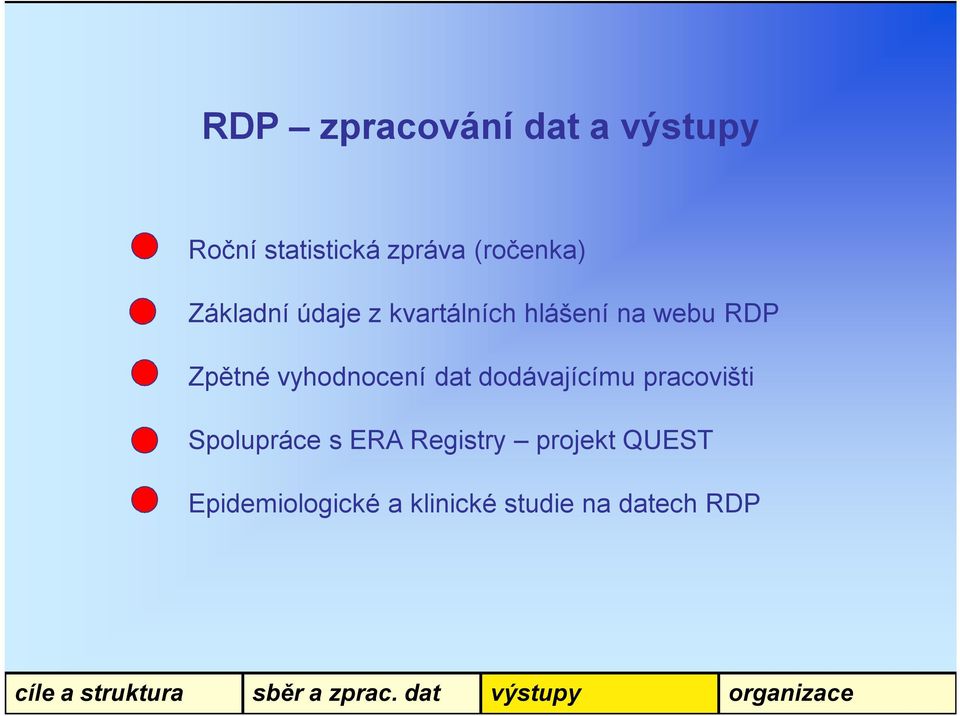 Zpětné vyhodnocení dat dodávajícímu pracovišti Spolupráce s