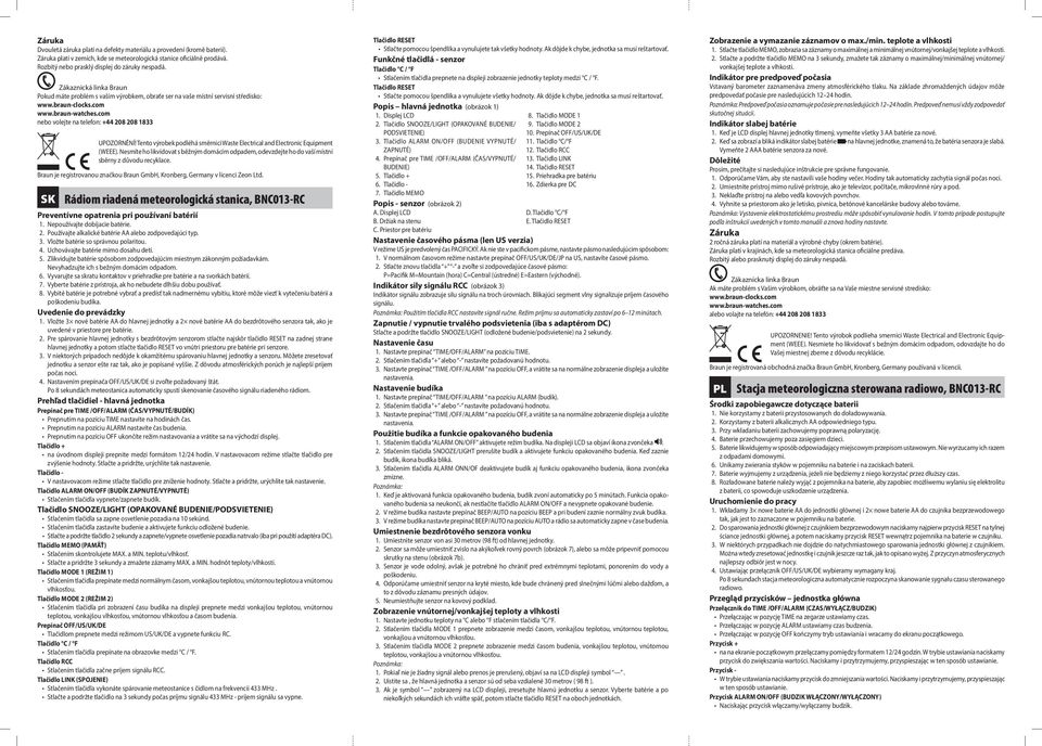 Tento výrobek podléhá směrnici Waste Electrical and Electronic Equipment (WEEE). Nesmíte ho likvidovat s běžným domácím odpadem, odevzdejte ho do vaší místní sběrny z důvodu recyklace.