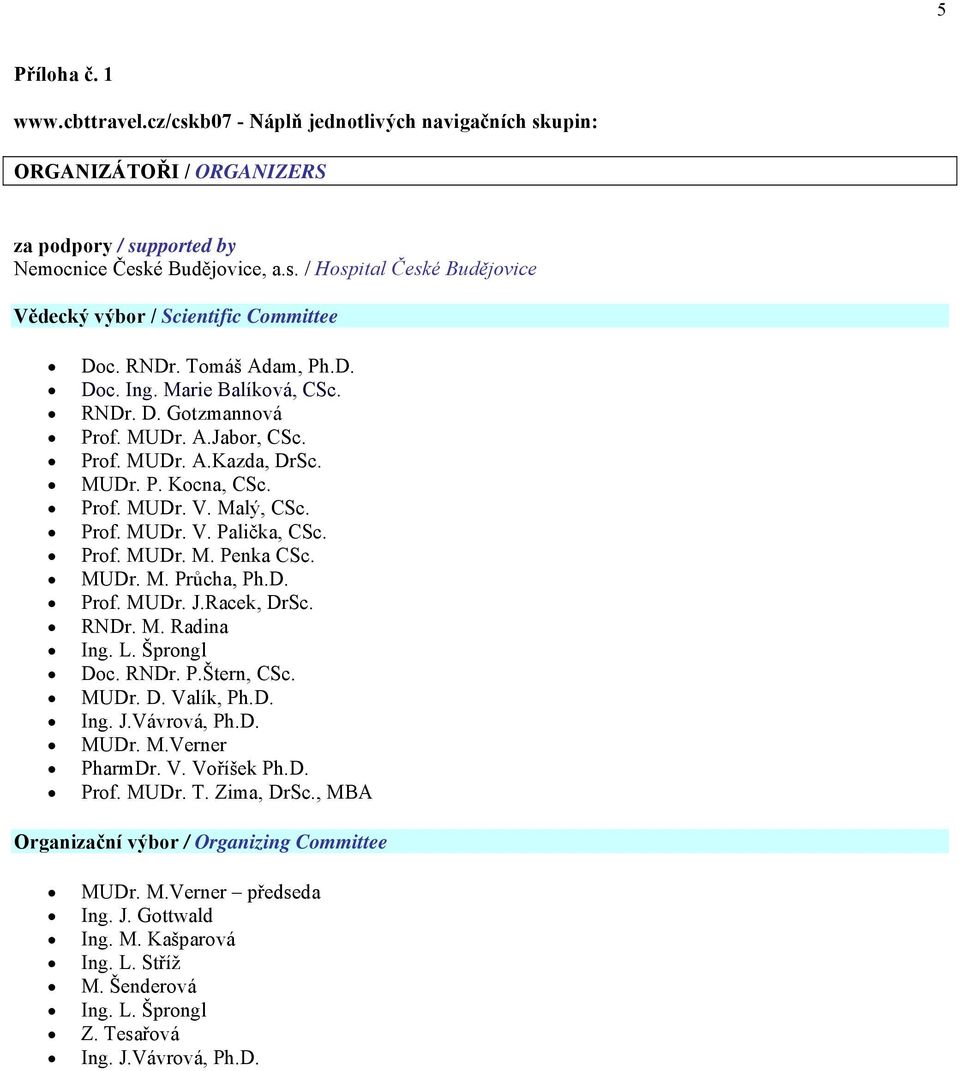 Prof. MUDr. M. Penka CSc. MUDr. M. Průcha, Ph.D. Prof. MUDr. J.Racek, DrSc. RNDr. M. Radina Ing. L. Šprongl Doc. RNDr. P.Štern, CSc. MUDr. D. Valík, Ph.D. Ing. J.Vávrová, Ph.D. MUDr. M.Verner PharmDr.
