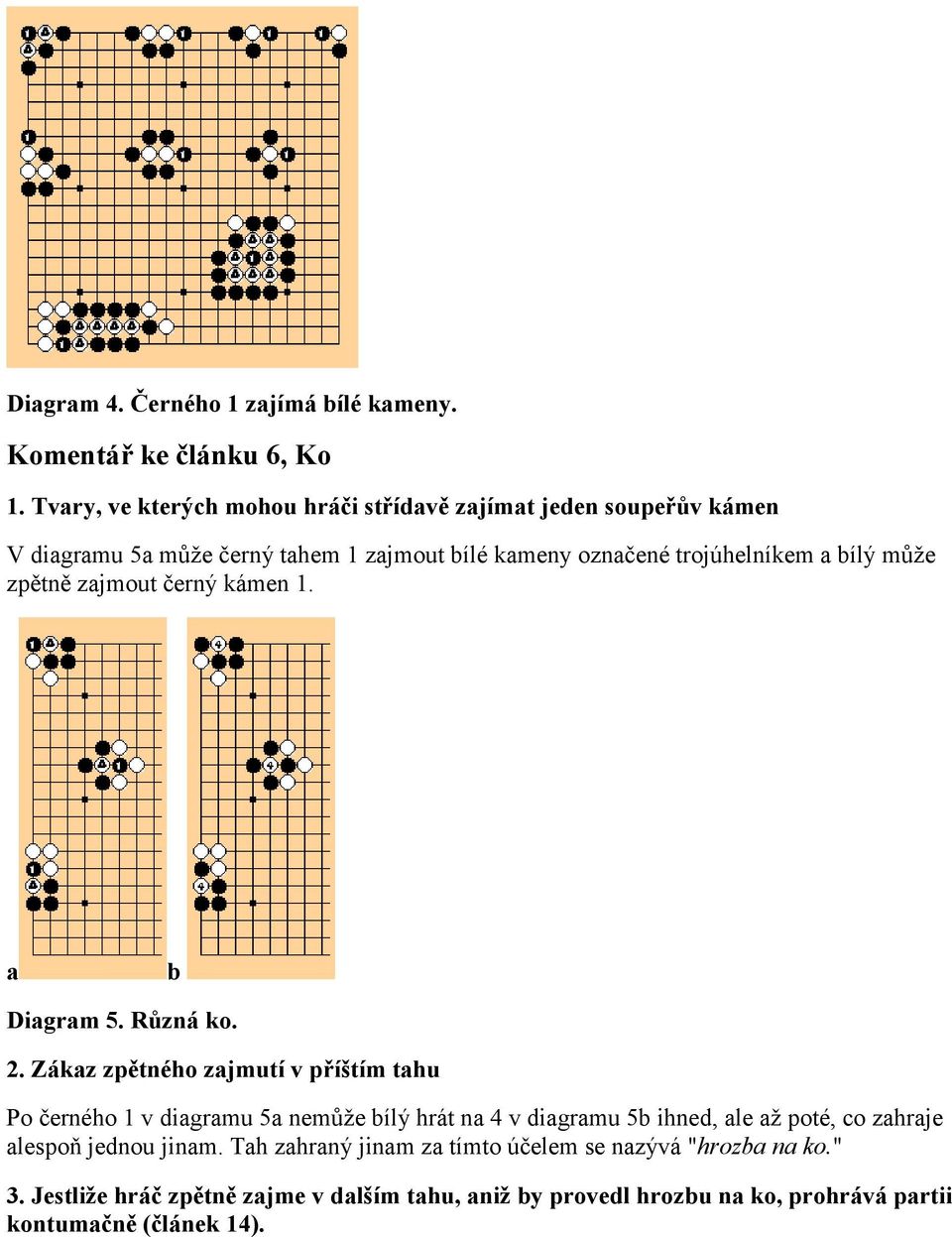 může zpětně zajmout černý kámen 1. a b Diagram 5. Různá ko. 2.