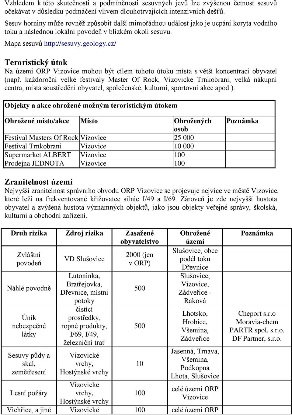 cz/ Teroristický útok Na území ORP mohou být cílem tohoto útoku místa s větší koncentrací obyvatel (např.