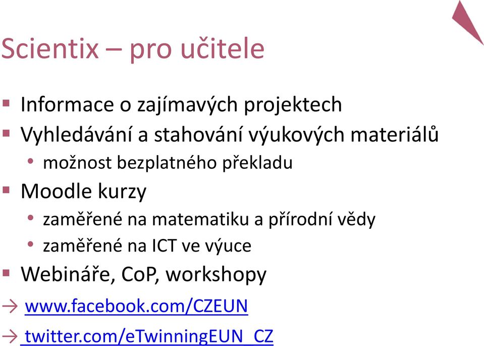 kurzy zaměřené na matematiku a přírodní vědy zaměřené na ICT ve výuce