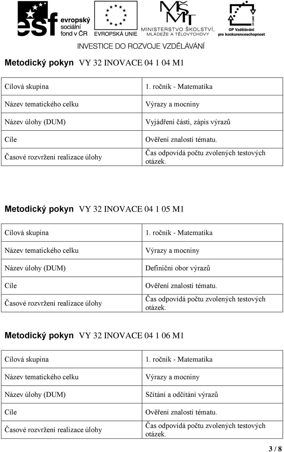 04 1 05 M1 Definiční obor výrazů Metodický pokyn VY