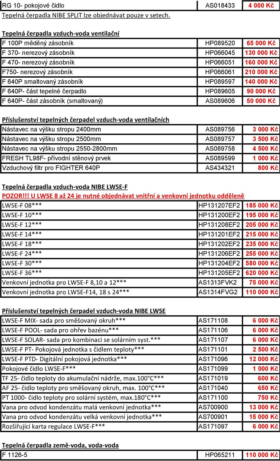 HP066061 210 000 Kč F 640P smaltovaný zásobník HP089597 140 000 Kč F 640P- část tepelné čerpadlo HP089605 90 000 Kč F 640P- část zásobník (smaltovaný) AS089606 50 000 Kč Příslušenství tepelných