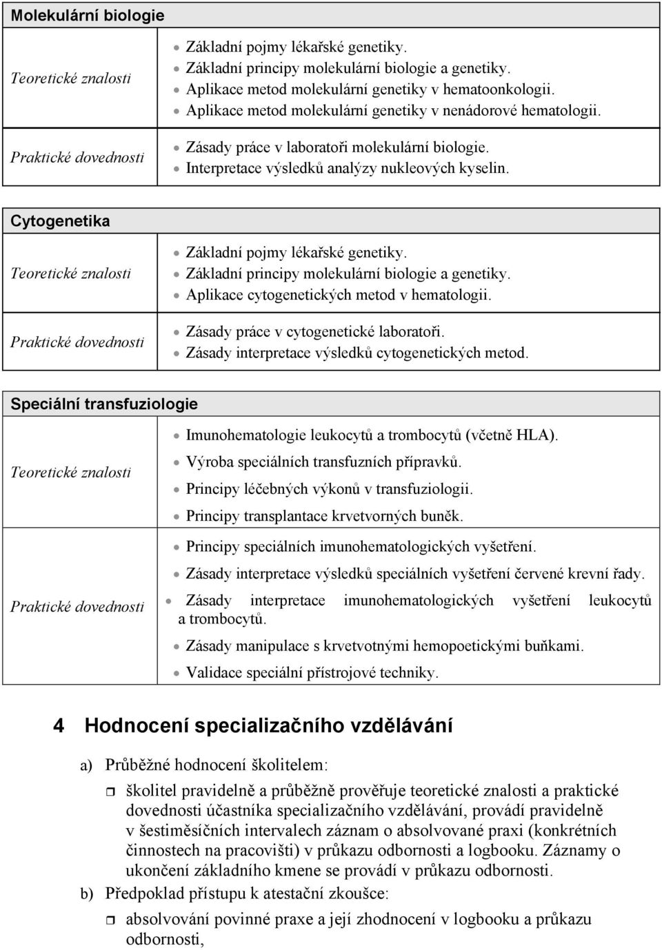 Cytogenetika Teoretické znalosti Praktické dovednosti Základní pojmy lékaské genetiky. Základní principy molekulární biologie a genetiky. Aplikace cytogenetických metod v hematologii.