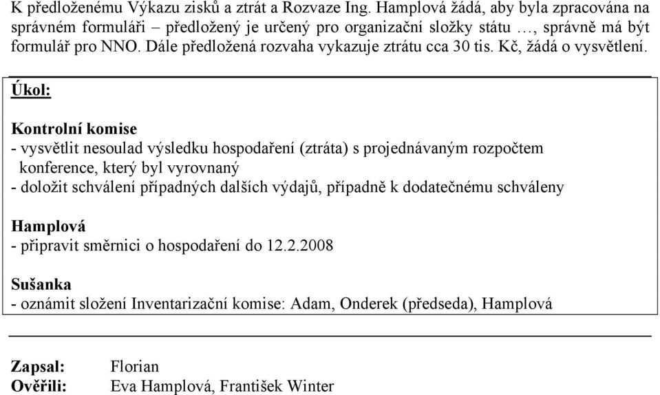 Dále předložená rozvaha vykazuje ztrátu cca 30 tis. Kč, žádá o vysvětlení.