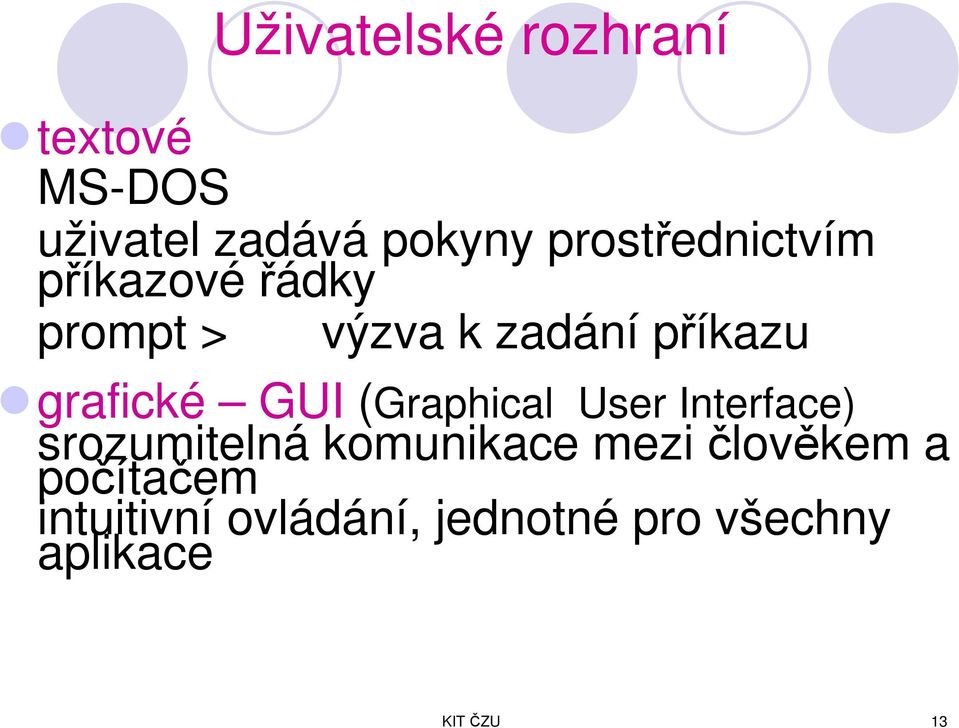 grafické GUI (Graphical User Interface) srozumitelná komunikace mezi