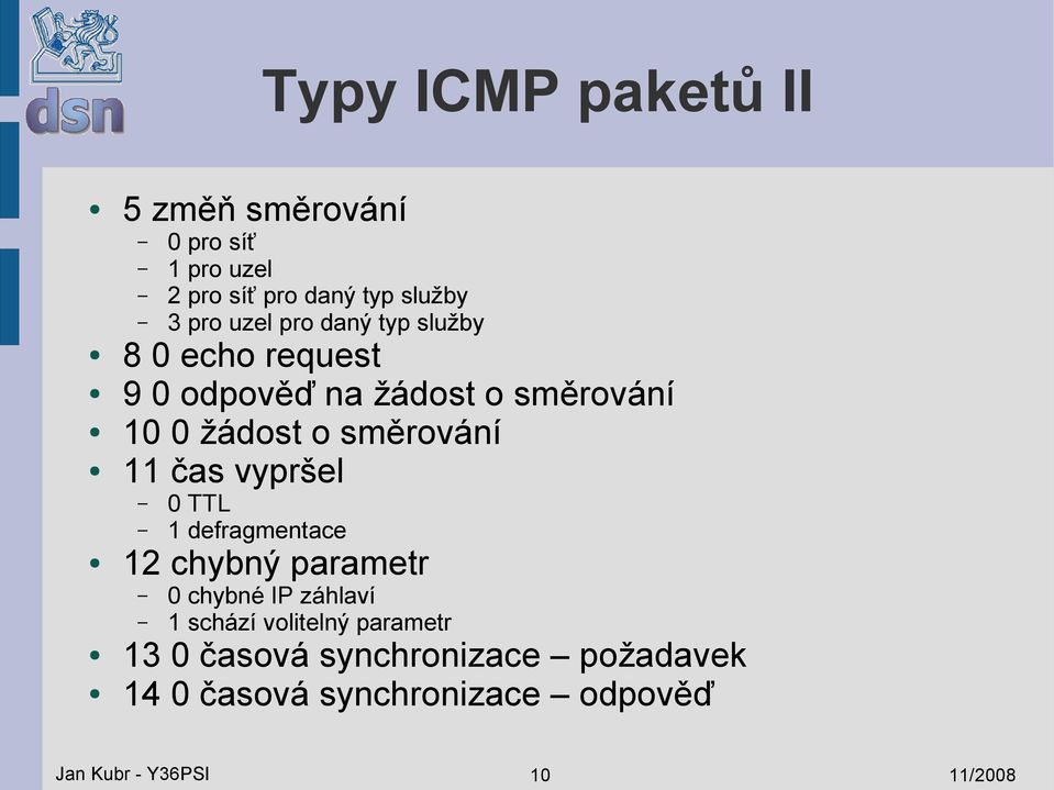 čas vypršel 0 TTL 1 defragmentace 12 chybný parametr 0 chybné IP záhlaví 1 schází volitelný