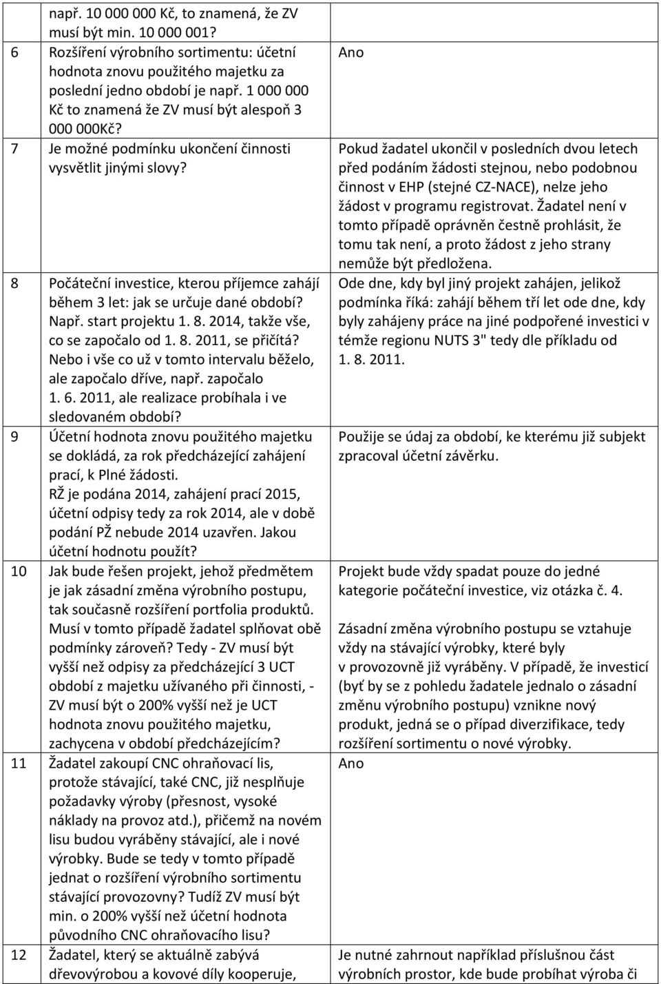 8 Počáteční investice, kterou příjemce zahájí během 3 let: jak se určuje dané období? Např. start projektu 1. 8. 2014, takže vše, co se započalo od 1. 8. 2011, se přičítá?