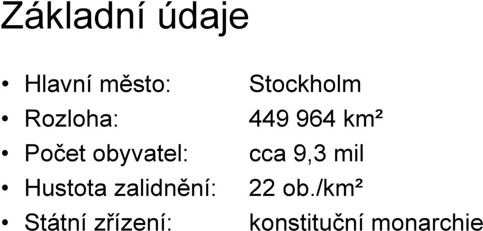 Státní zřízení: Stockholm 449 964 km²