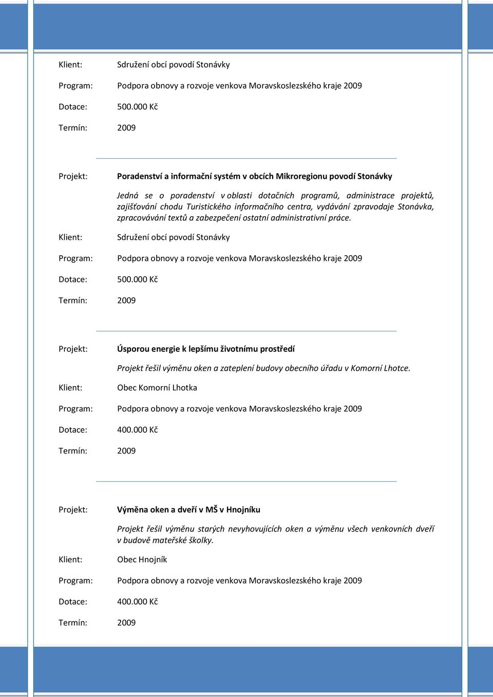 informačního centra, vydávání zpravodaje Stonávka, zpracovávání textů a zabezpečení ostatní administrativní práce.
