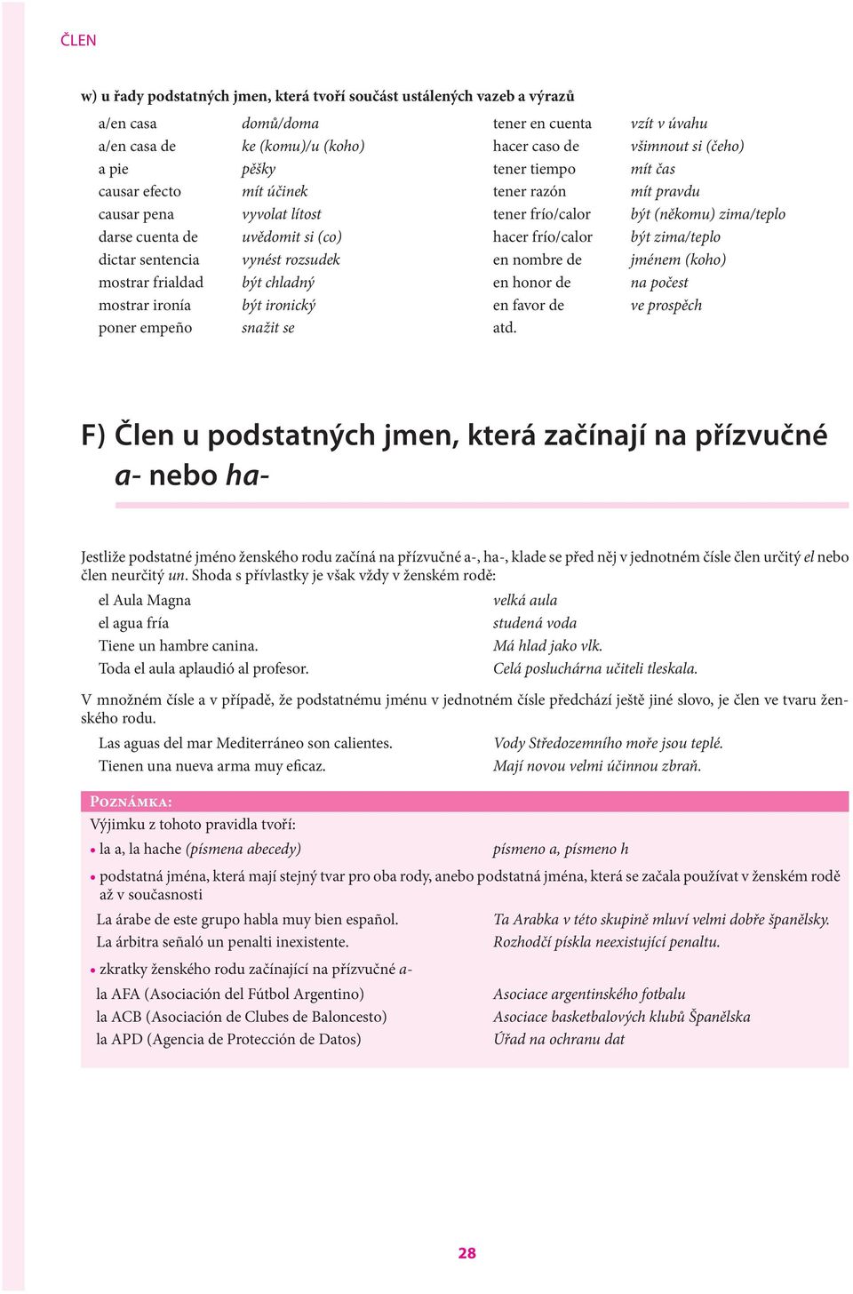 zima/teplo dictar sentencia vynést rozsudek en nombre de jménem (koho) mostrar frialdad být chladný en honor de na počest mostrar ironía být ironický en favor de ve prospěch poner empeño snažit se