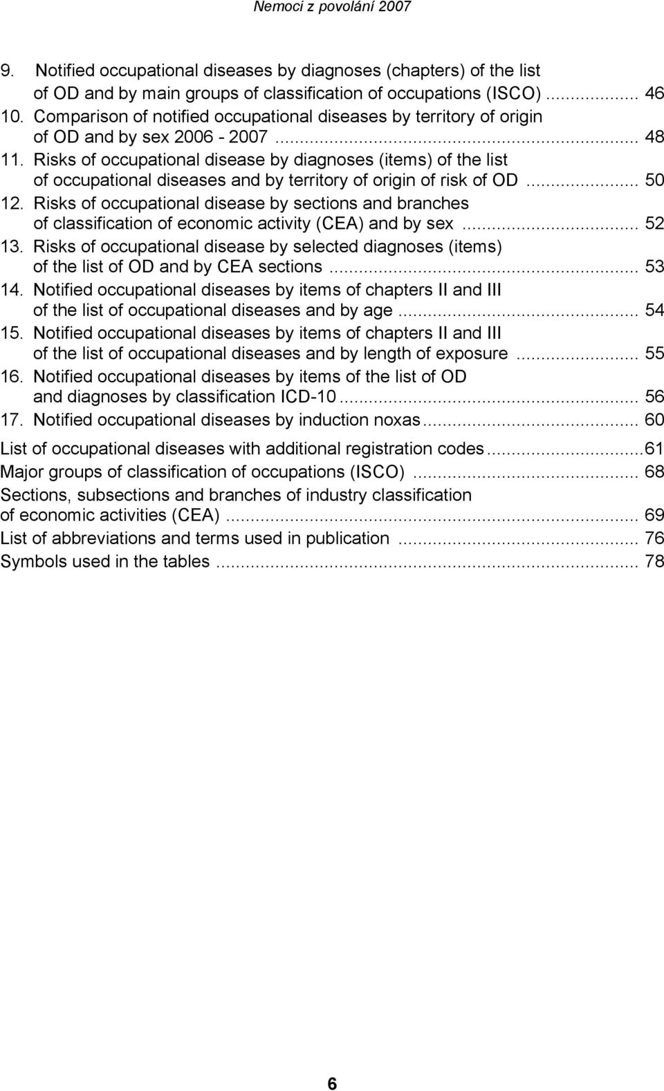 Risks of occupational disease by diagnoses (items) of the list of occupational diseases and by territory of origin of risk of OD... 50 12.