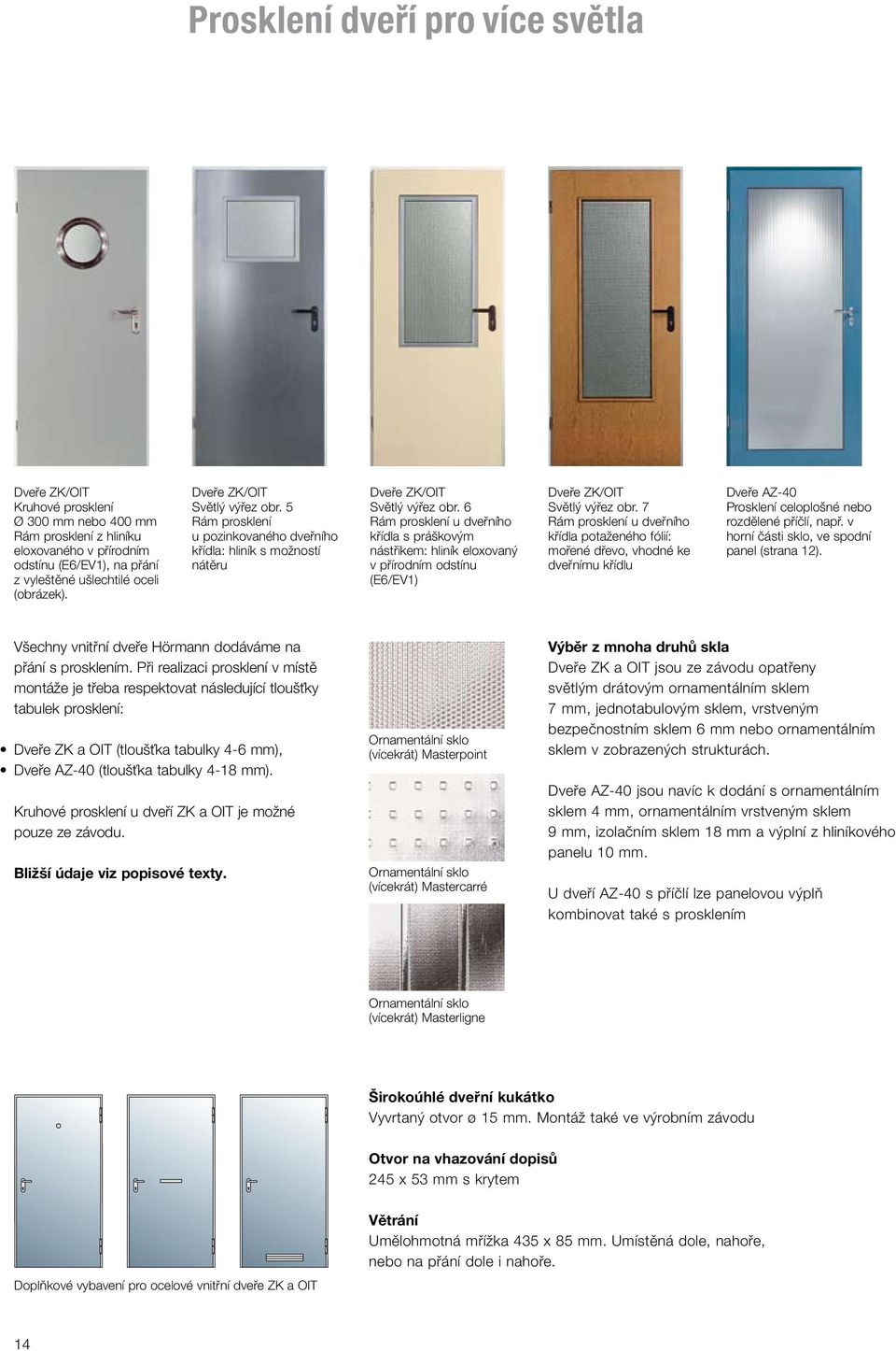 6 Rám prosklení u dveřního křídla s práškovým nástřikem: hliník eloxovaný v přírodním odstínu (E6/EV1) Dveře ZK/OIT Světlý výřez obr.