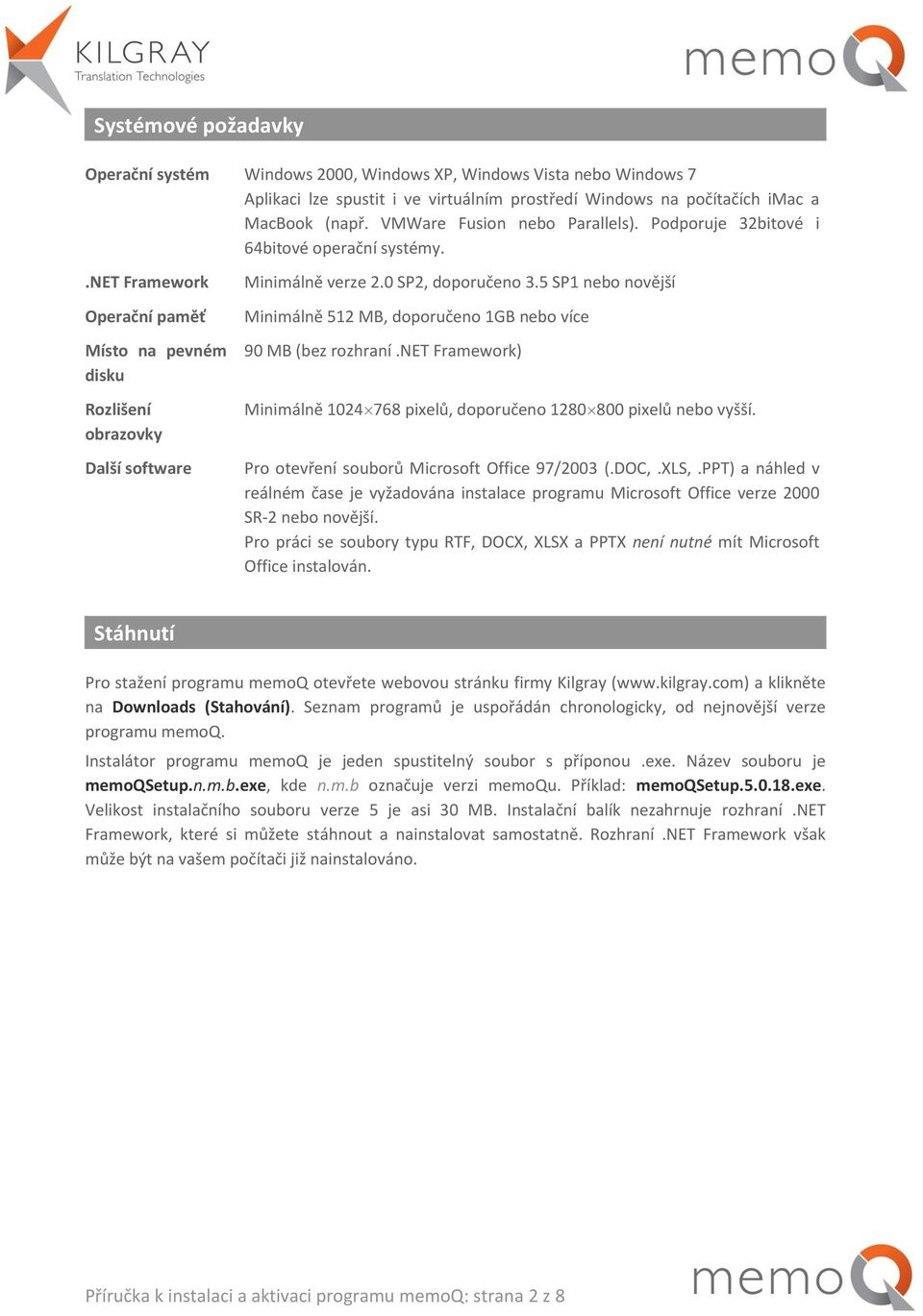 0 SP2, doporučeno 3.5 SP1 nebo novější Minimálně 512 MB, doporučeno 1GB nebo více 90 MB (bez rozhraní.net Framework) Minimálně 1024 768 pixelů, doporučeno 1280 800 pixelů nebo vyšší.