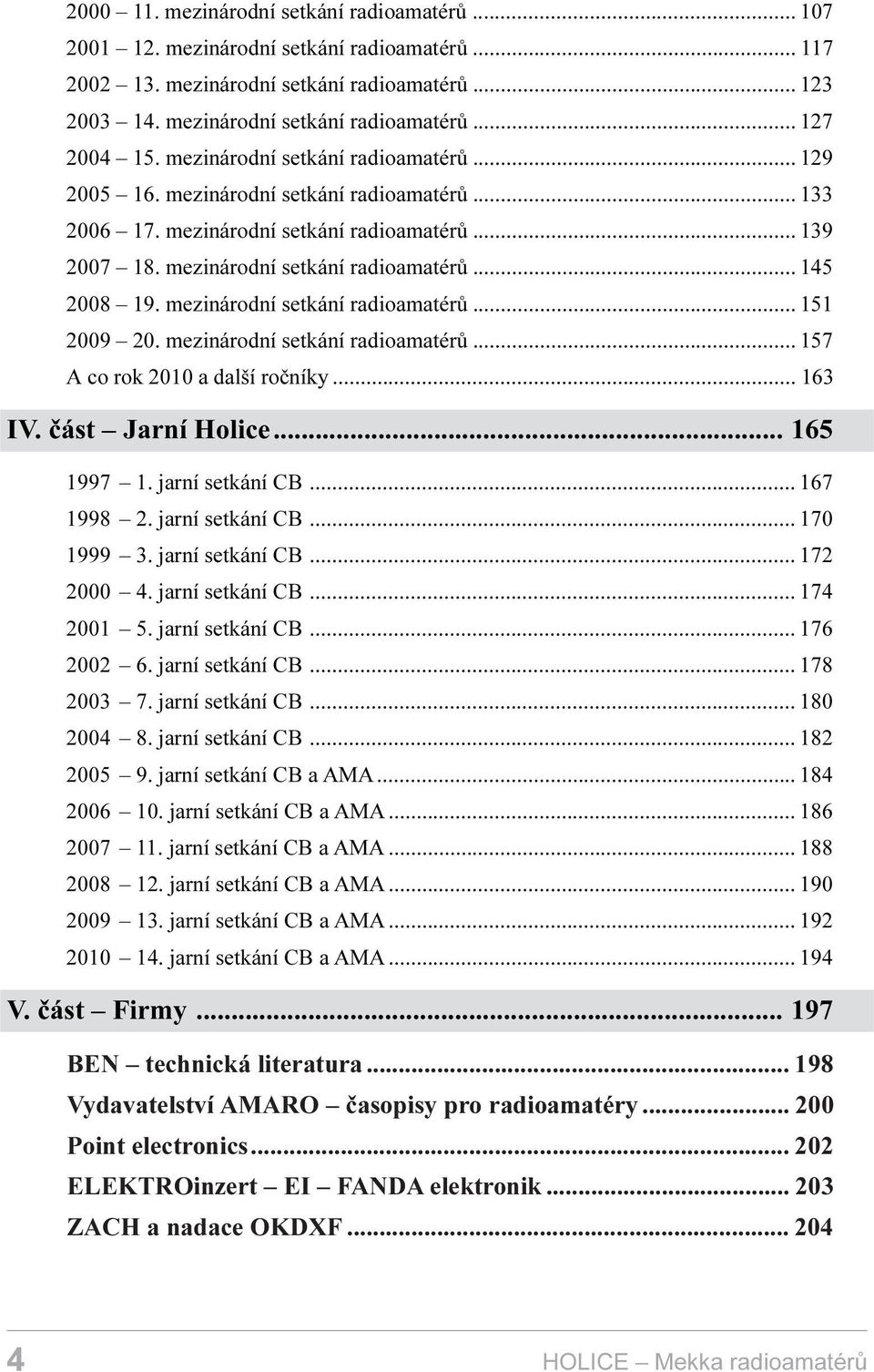 mezinárodní setkání radioamatérù... 151 2009 20. mezinárodní setkání radioamatérù... 157 A co rok 2010 a další roèníky... 163 IV. èást Jarní Holice... 165 1997 1. jarní setkání CB... 167 1998 2.