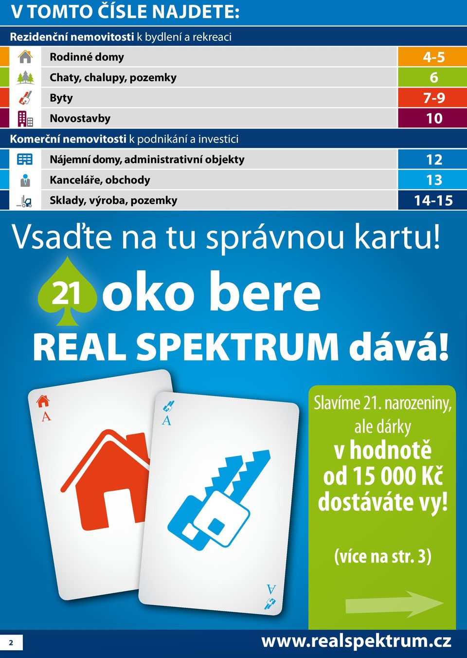 Sklady, výroba, pozemky 4-5 6 7-9 10 12 13 14-15 Vsaďte na tu správnou kartu! 21 oko bere REAL SPEKTRUM dává!