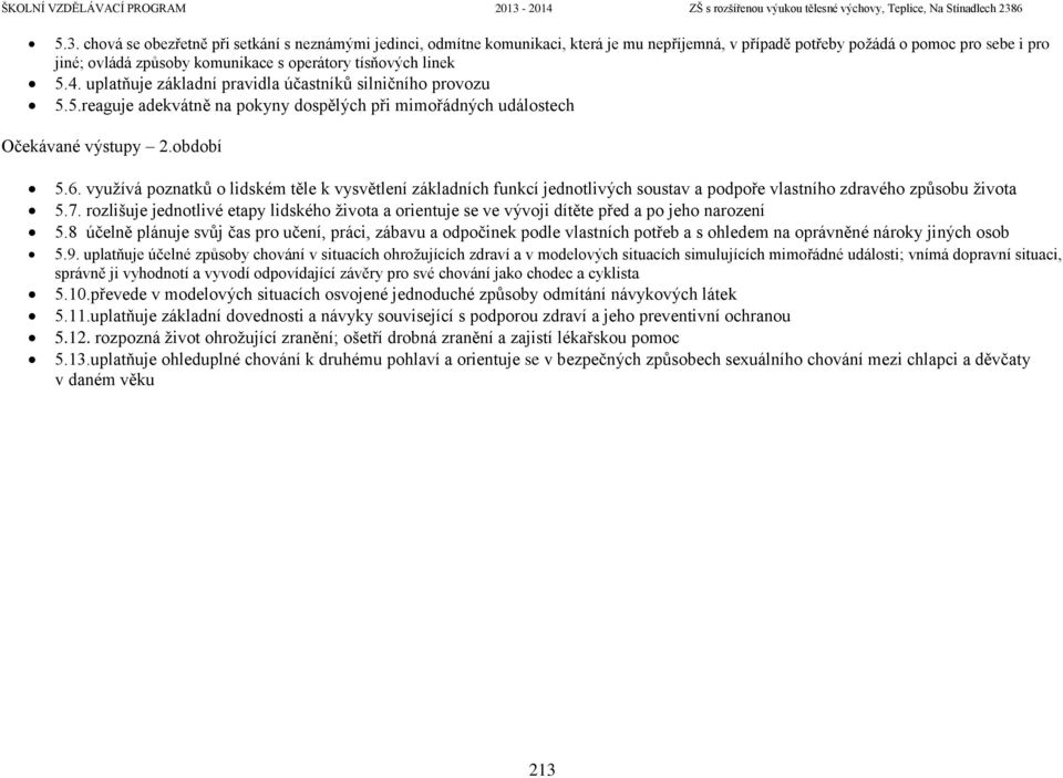 využívá poznatků o lidském těle k vysvětlení základních funkcí jednotlivých soustav a podpoře vlastního zdravého způsobu života 5.7.