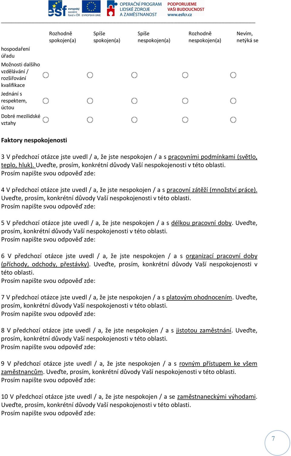 Uveďte, prosím, konkrétní důvody Vaší osti v této oblasti. 5 V předchozí otázce jste uvedl / a, že jste / a s délkou pracovní doby. Uveďte, prosím, konkrétní důvody Vaší osti v této oblasti.