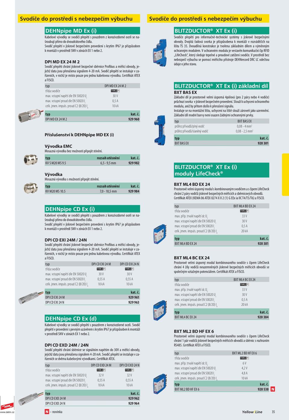 DPI MD EX 24 M 2 Svodič přepětí chrání jiskrově bezpečné sběrnice Profibus a měřicí obvody, jejichž data jsou přenášena signálem 4-20 ma.