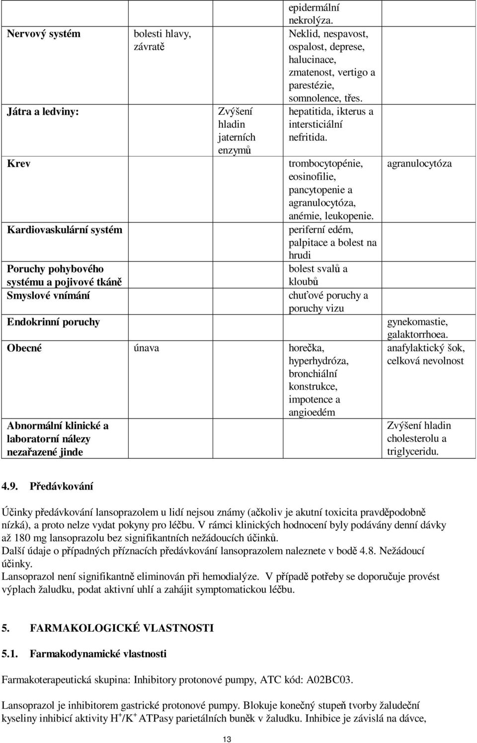 trombocytopénie, eosinofilie, pancytopenie a agranulocytóza, anémie, leukopenie.