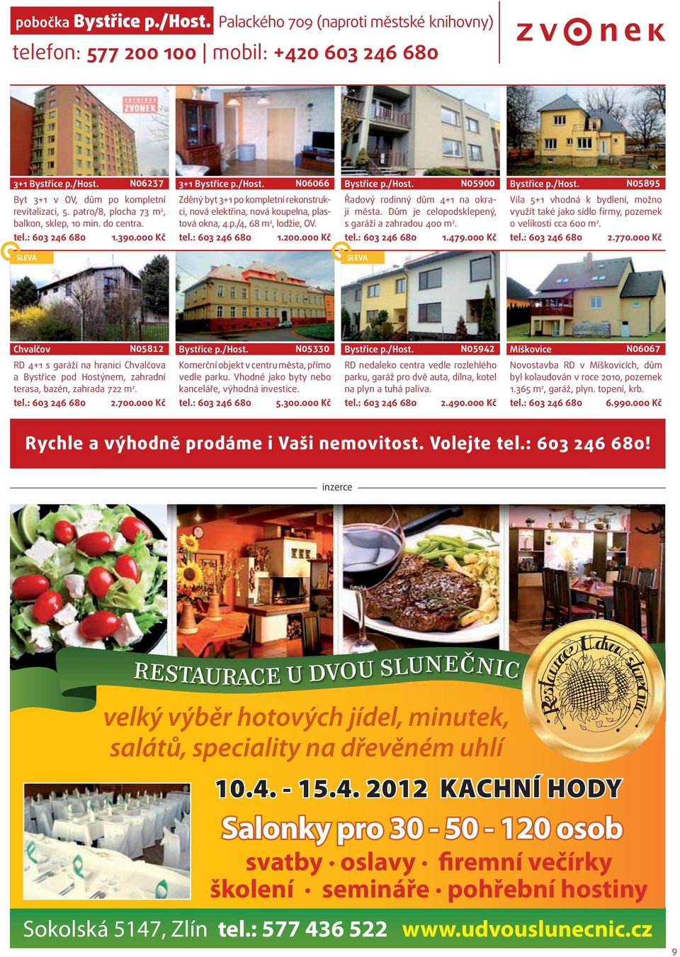 000 Kč Zděný byt 3+1 po kompletní rekonstrukci, nová elektřina, nová koupelna, plastová okna, 4.p./4, 68 m 2, lodžie, OV. 1.200.000 Kč Řadový rodinný dům 4+1 na okraji města.