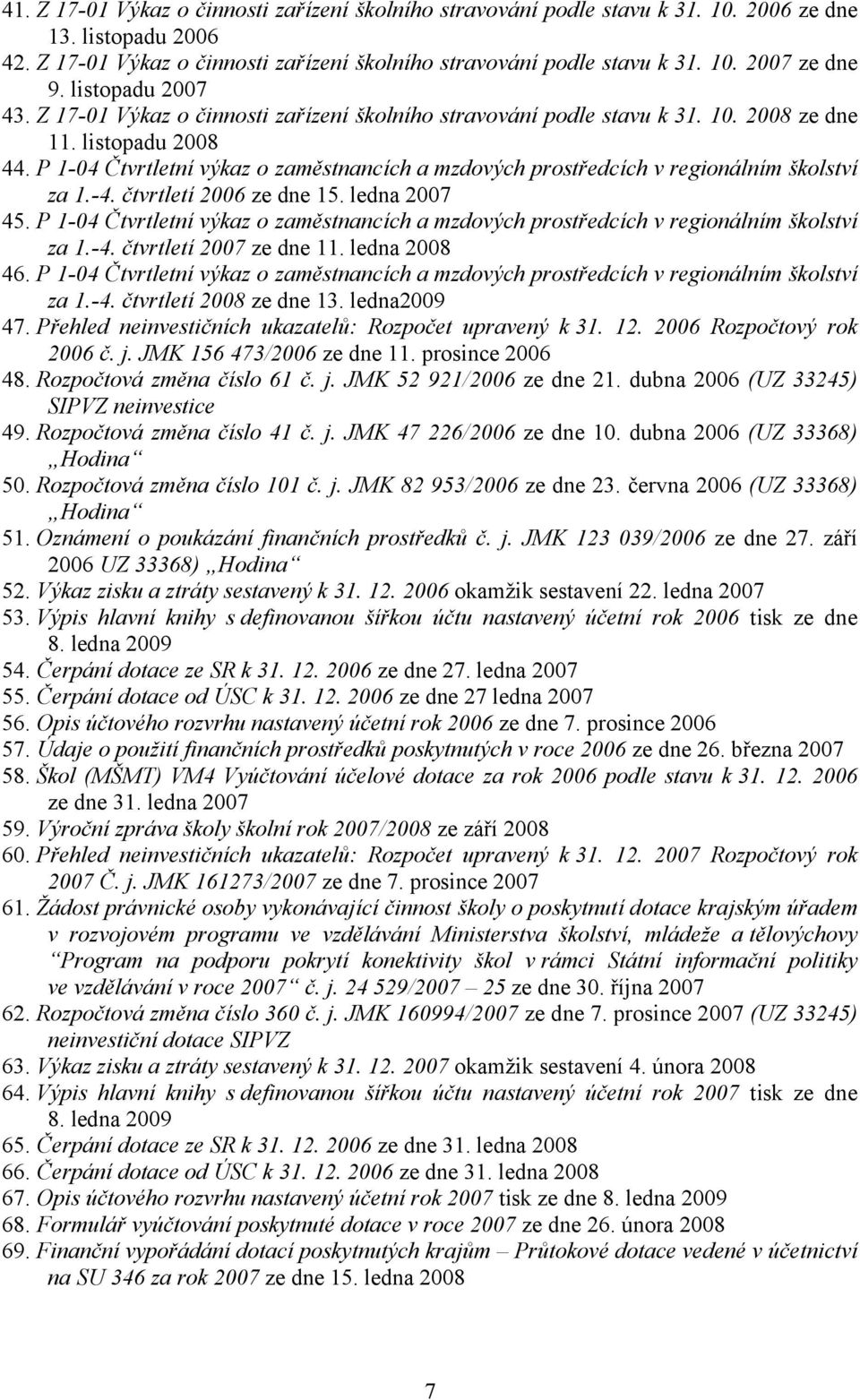 P 1-04 Čtvrtletní výkaz o zaměstnancích a mzdových prostředcích v regionálním školství za 1.-4. čtvrtletí 2006 ze dne 15. ledna 2007 45.