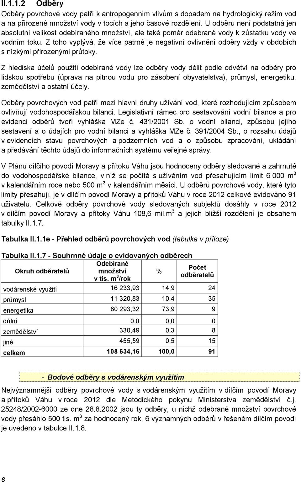 Z toho vyplývá, že více patrné je negativní ovlivnění odběry vždy v obdobích s nízkými přirozenými průtoky.