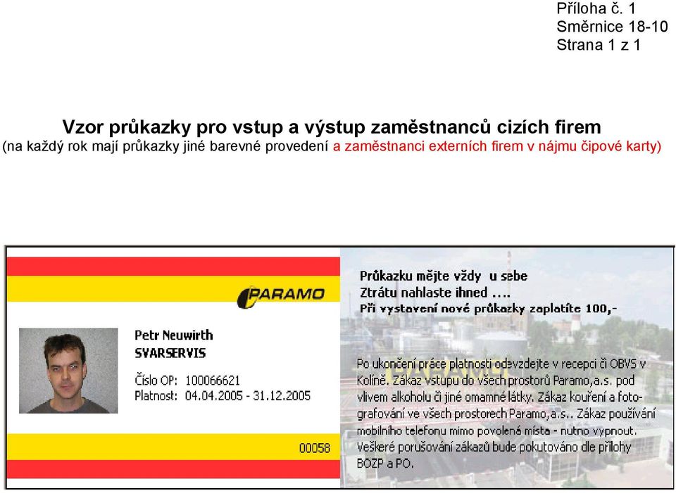 vstup a výstup zaměstnanců cizích firem (na každý